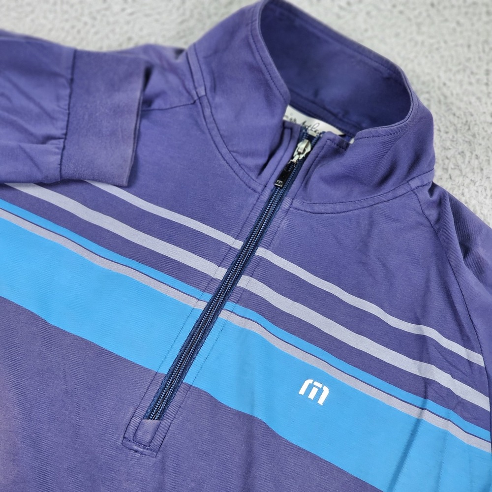 Travis Mathew Pullover Mens Large Purple Blue Striped Half Zip Golf Sweater